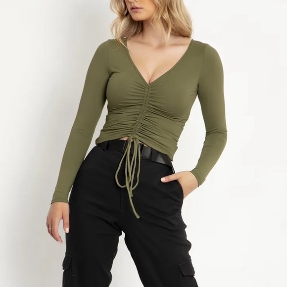 BlackMilk Matte Moss Strung Up Long Sleeve Top - Picture 1 of 6